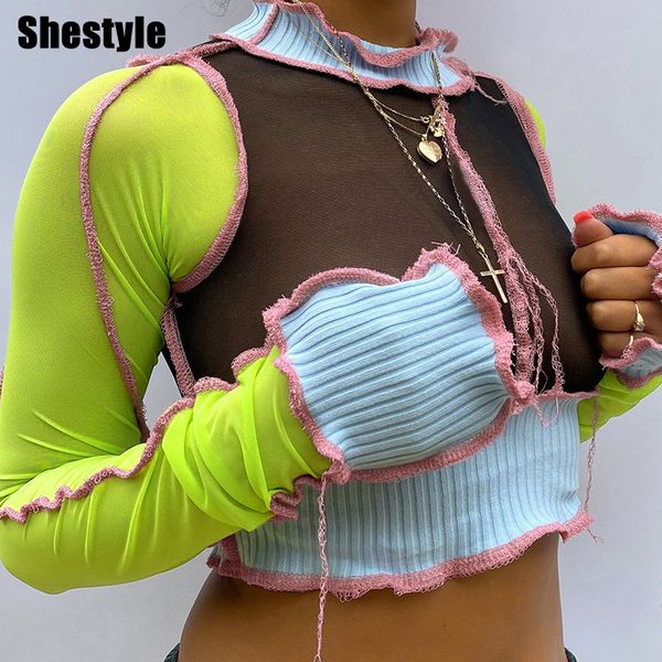 shestyle patchwork tassel mesh transparent stand mock neck panelled spliced embellished newly-found crop t-shirts womenby, Black;white
shestyle patchwork tassel mesh transparent stand mock neck panelled spliced embellished newly-found crop t-shirts womenby, Black;white
