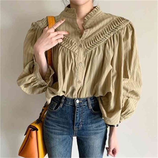 women's fungus stand collar pleated patchwork women blouse single breasted lantern sleeve shirt solid chic femme blusas gk380 210507, White
women's fungus stand collar pleated patchwork women blouse single breasted lantern sleeve shirt solid chic femme blusas gk380 210507, White