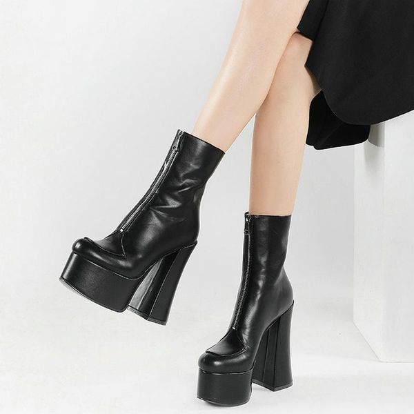 boots platform super square high heel women ankle fashion zipper dress short 2021 autumn winter women's shoes, Black
boots platform super square high heel women ankle fashion zipper dress short 2021 autumn winter women's shoes, Black