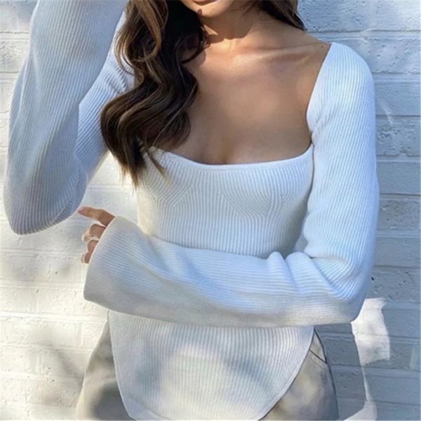 black/white/beige irregular sweater low collar square long sleeve slim jumper female casual pullovers autumn winter 210426, White;black
black/white/beige irregular sweater low collar square long sleeve slim jumper female casual pullovers autumn winter 210426, White;black