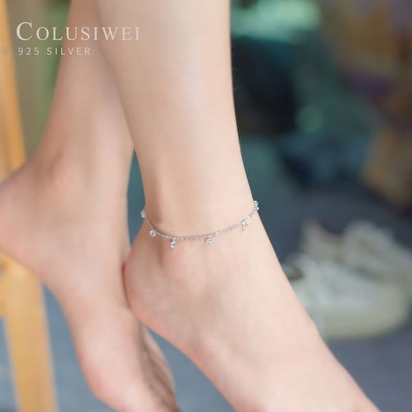 colusiwei beads anklets authentic 925 sterling silver summer fashion foot jewelry bracelet for ankle female bijoux, Red;blue