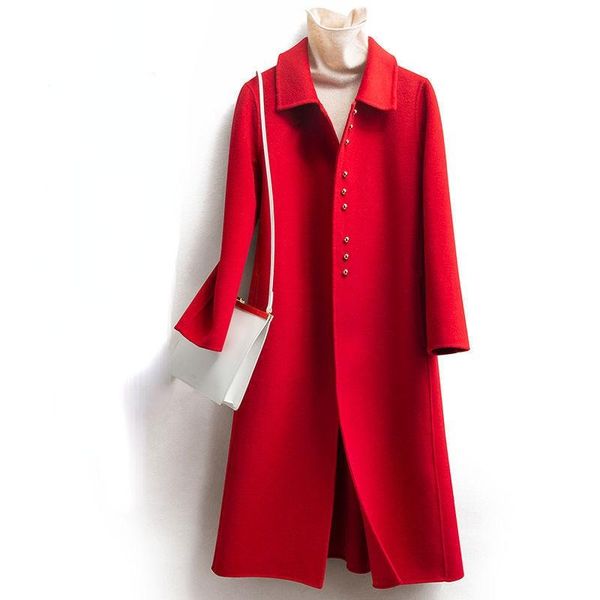 women's wool & blends women 2021 autumn winter woolen coat female turndown collar single breasted long coats ladies overcoat casaco fem, Black
women's wool & blends women 2021 autumn winter woolen coat female turndown collar single breasted long coats ladies overcoat casaco fem, Black