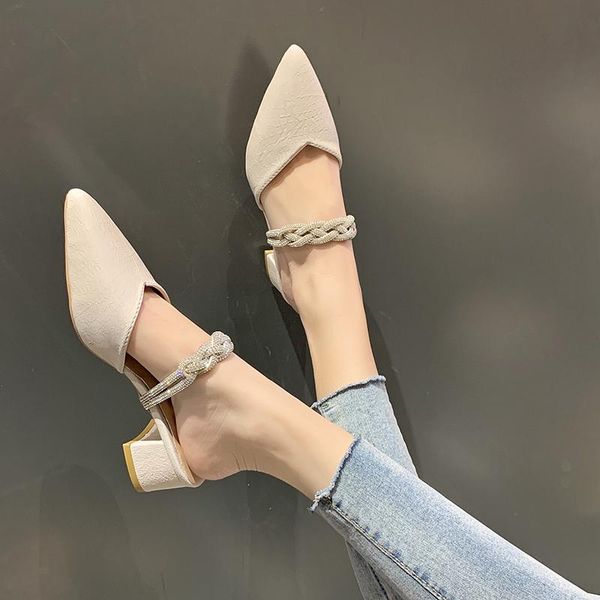 slippers mules shoes thick heel women weave crystal summer sweet vacation pointed high slides, Black
slippers mules shoes thick heel women weave crystal summer sweet vacation pointed high slides, Black