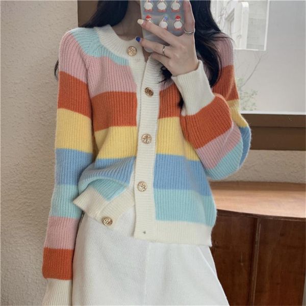 women's knits & tees rainbow stripes knitwear sweater femme warm ol 2021 sweet lady soft streetwear autumn all match cardigans coats, White
women's knits & tees rainbow stripes knitwear sweater femme warm ol 2021 sweet lady soft streetwear autumn all match cardigans coats, White