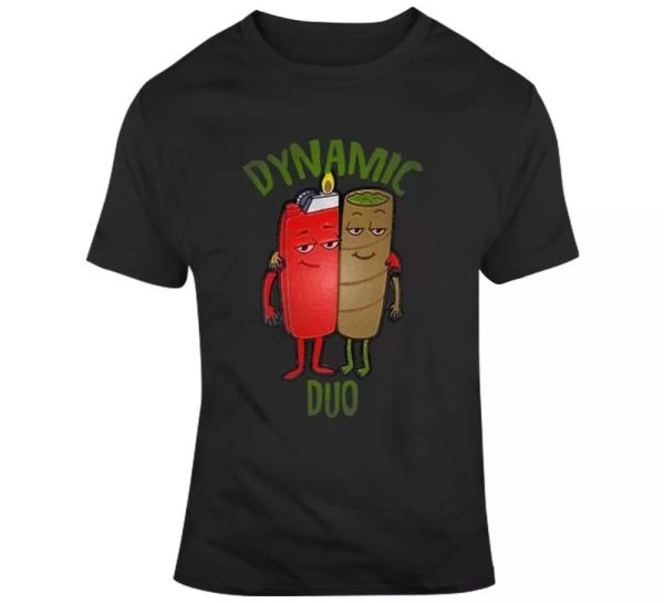 dynamic duo funny lighter blunt weed t shirt, White;black
