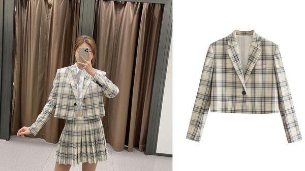 women's spring and autumn plaid casual suit jacket lapel temperament long-sleeved ladies youth suits & blazers, White;black
women's spring and autumn plaid casual suit jacket lapel temperament long-sleeved ladies youth suits & blazers, White;black