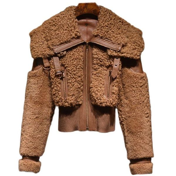 women's fur & faux winter warm thick patchwork coat women long sleeve zipper turndown collar stylish fluffy jacket fashion 2021, Black 
women's fur & faux winter warm thick patchwork coat women long sleeve zipper turndown collar stylish fluffy jacket fashion 2021, Black