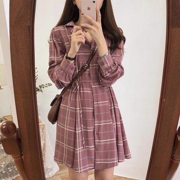 pink plaid 2021 autumn a line office lady dress women turn down collar long sleeve grid casual dresses robe femme vestido, Black;gray
pink plaid 2021 autumn a line office lady dress women turn down collar long sleeve grid casual dresses robe femme vestido, Black;gray