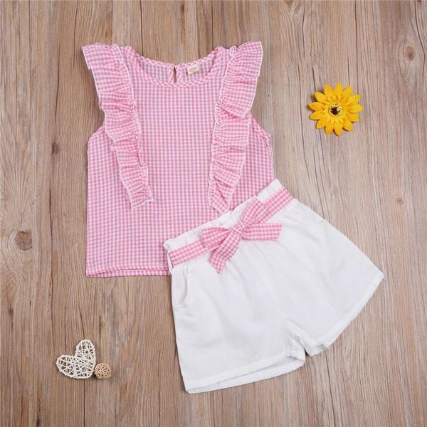 clothing sets 3-8years summer baby girl children pink plaid print sleeveless butterfly sleeve tank + elastic waist shorts headband, White
clothing sets 3-8years summer baby girl children pink plaid print sleeveless butterfly sleeve tank + elastic waist shorts headband, White