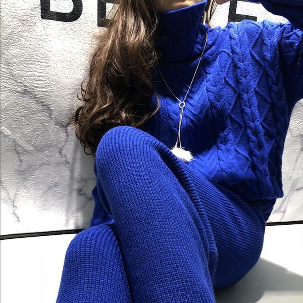 fashion turtleneck full winter suit sweater high collar and wide leg pants women two-piece multicolor tide women's two piece, White
fashion turtleneck full winter suit sweater high collar and wide leg pants women two-piece multicolor tide women's two piece, White