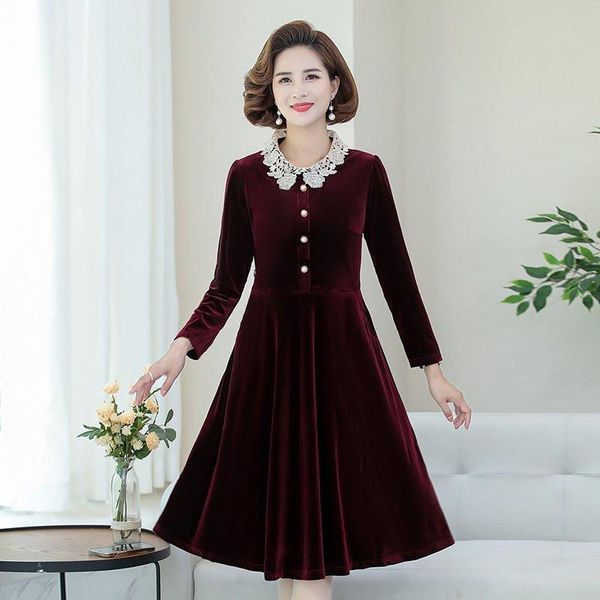 casual dresses 2021 elegant burgundy gold velvet vintage midi dress spring autumn korean solid lace hollow doll collar plus size vestido wom, Black;gray
casual dresses 2021 elegant burgundy gold velvet vintage midi dress spring autumn korean solid lace hollow doll collar plus size vestido wom, Black;gray