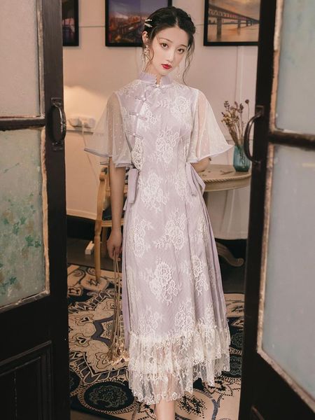 casual dresses vintage dress female embroidery 2021 spring lace lotus leaf sleeve elegant qipao improved cheongsam daily, Black;gray
casual dresses vintage dress female embroidery 2021 spring lace lotus leaf sleeve elegant qipao improved cheongsam daily, Black;gray