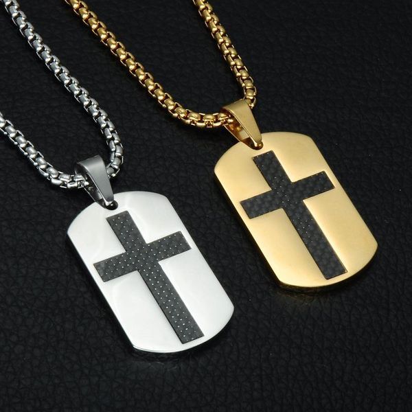pendant necklaces carbon fiber cross necklace dog tag stainless steel prayer for men christian catholicism male jewelry gift, Silver 
pendant necklaces carbon fiber cross necklace dog tag stainless steel prayer for men christian catholicism male jewelry gift, Silver