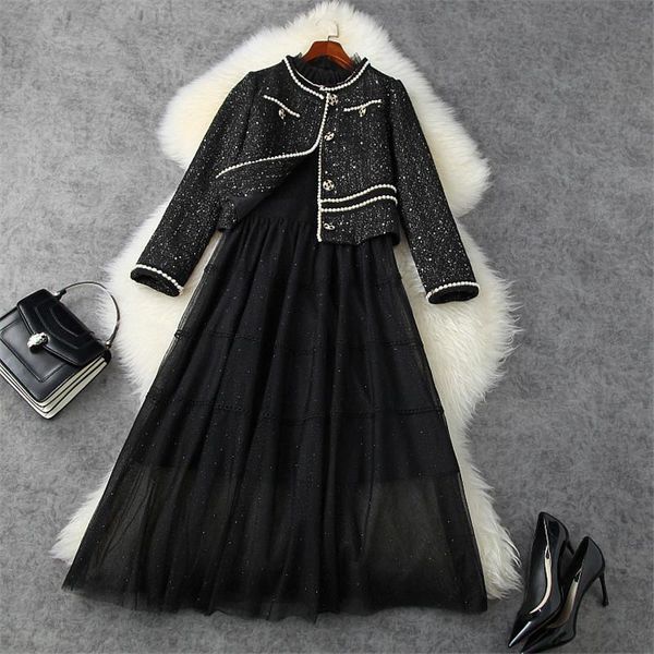 casual dresses fashion runway designer women winter beading tweed woolen jacket and midi mesh dress suit vintage black party robe femme vest, Black;gray
casual dresses fashion runway designer women winter beading tweed woolen jacket and midi mesh dress suit vintage black party robe femme vest, Black;gray