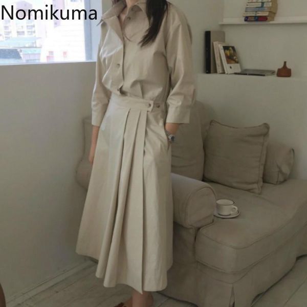 casual dresses nomikuma elegant temperament turn down collar long sleeve dress women solid pleated slim waist vintage korean style, Black;gray
casual dresses nomikuma elegant temperament turn down collar long sleeve dress women solid pleated slim waist vintage korean style, Black;gray
