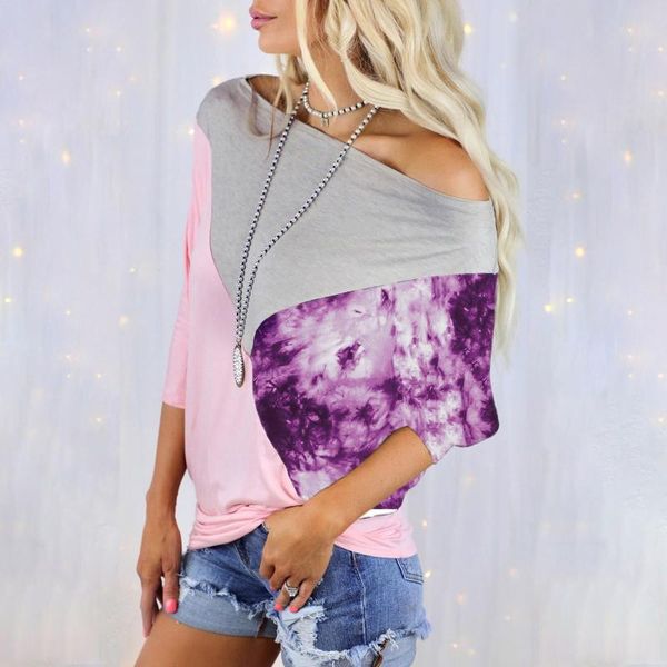 women's t-shirt patchwork fashion 2021 female color contrast one-line collar printed stitching three-quarter sleeve loose top, White
women's t-shirt patchwork fashion 2021 female color contrast one-line collar printed stitching three-quarter sleeve loose top, White