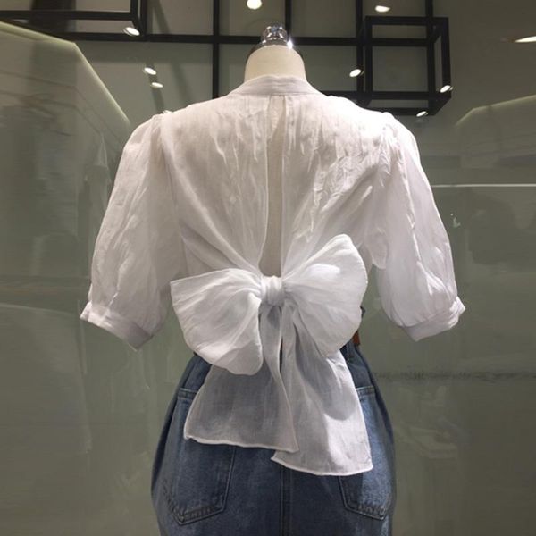 women's blouses & shirts vanovich 2021 summer women solid color round neck fashion ladies wild bow short-sleeved clothing, White
women's blouses & shirts vanovich 2021 summer women solid color round neck fashion ladies wild bow short-sleeved clothing, White