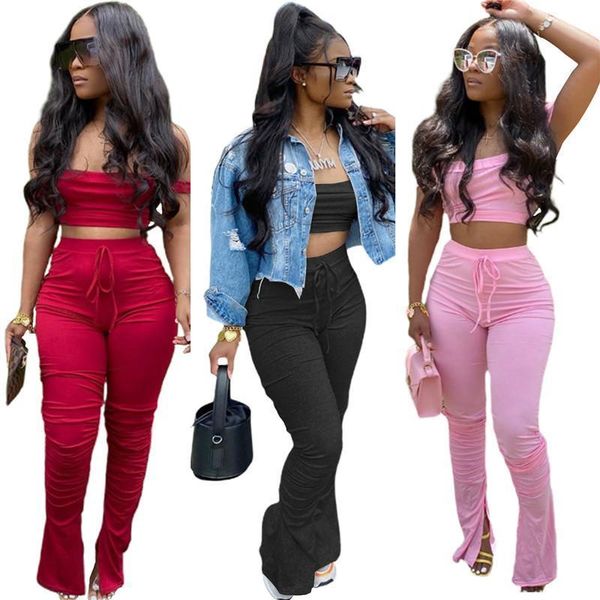 2 pieces set sport womens tracksuits solid yoga off shoulder crop stacked flare jogger pants suit outfits matching, Gray
2 pieces set sport womens tracksuits solid yoga off shoulder crop stacked flare jogger pants suit outfits matching, Gray