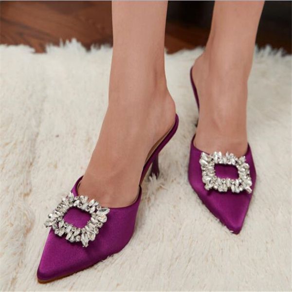 new arrival square buckle crystal silk women sandals slipper spring summer pointed high heels party prom lady shoes, Black
new arrival square buckle crystal silk women sandals slipper spring summer pointed high heels party prom lady shoes, Black
