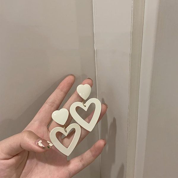 dangle & chandelier summer milky white hollow love heart big earrings for women korean 2021 fashion elegant jewelry female drop, Silver 
dangle & chandelier summer milky white hollow love heart big earrings for women korean 2021 fashion elegant jewelry female drop, Silver