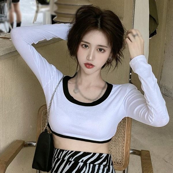 women's t-shirt summer autumn fashion wild u neck knitted colorblock t shirt thin tees slim fit long sleeve crop, White
women's t-shirt summer autumn fashion wild u neck knitted colorblock t shirt thin tees slim fit long sleeve crop, White