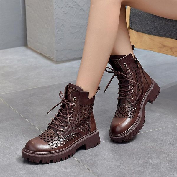 spring and summer british style genuine leather boots thick-soled hollow sandals first layer cowhide toe cap, Black
spring and summer british style genuine leather boots thick-soled hollow sandals first layer cowhide toe cap, Black