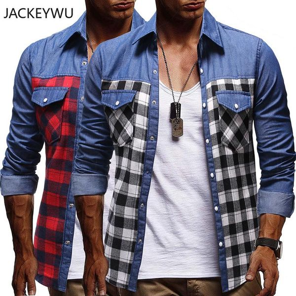 men's casual shirts denim shirt men korean fashion spliced plaid long sleeve washed hip hop streetwear sportswear overalls outwear, White;black
men's casual shirts denim shirt men korean fashion spliced plaid long sleeve washed hip hop streetwear sportswear overalls outwear, White;black