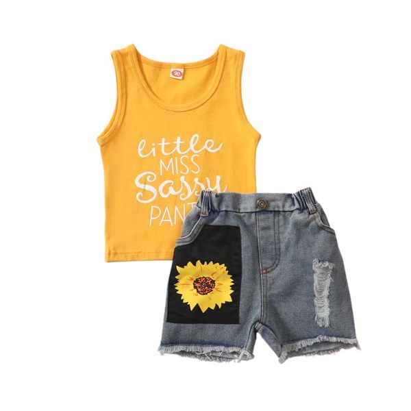1-6y girl clothing set summer toddler kid clothes outfit letter sleeveless sunflower print denim shorts 2pcs sets, White
1-6y girl clothing set summer toddler kid clothes outfit letter sleeveless sunflower print denim shorts 2pcs sets, White