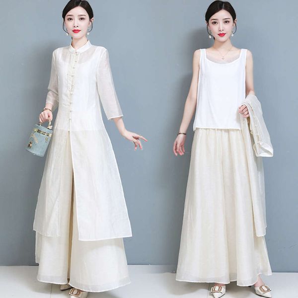 summer zen tea suit chinese style loose wide leg pants improved cheongsam two piece dress, Black;gray
summer zen tea suit chinese style loose wide leg pants improved cheongsam two piece dress, Black;gray