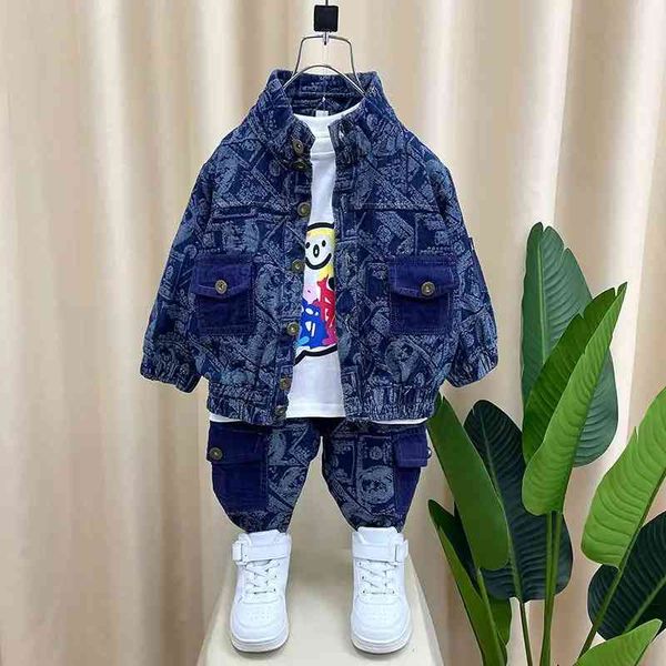 children's suit autumn spring baby boys denim jacket +pants girl 2 pcs set kids suit for children ins geometric letter full print 2-12, White
children's suit autumn spring baby boys denim jacket +pants girl 2 pcs set kids suit for children ins geometric letter full print 2-12, White