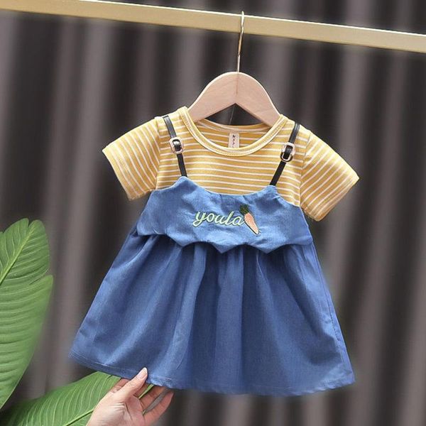 girl's dresses baby summer girl dress stripe t-shirt fake two denim splice kjj yo la yellow clothes, Red;yellow
girl's dresses baby summer girl dress stripe t-shirt fake two denim splice kjj yo la yellow clothes, Red;yellow