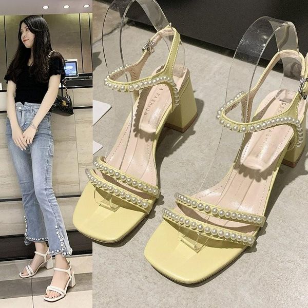 sandals summer 2021 mid heel comfortable square sweet button pearl versatile fashion, Black
sandals summer 2021 mid heel comfortable square sweet button pearl versatile fashion, Black