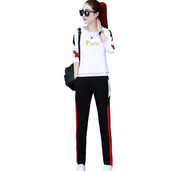 women's two piece pants women spring autumn sports suit round neck long-sleeved trousers letter cotton traje large size slim running su, White
women's two piece pants women spring autumn sports suit round neck long-sleeved trousers letter cotton traje large size slim running su, White