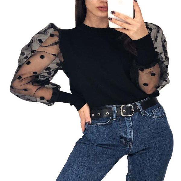 turtleneck knitted polka dot puff long sleeve blouse women mesh sheer see-through shirt elegant ladies slim women's blouses & shirts, White
turtleneck knitted polka dot puff long sleeve blouse women mesh sheer see-through shirt elegant ladies slim women's blouses & shirts, White