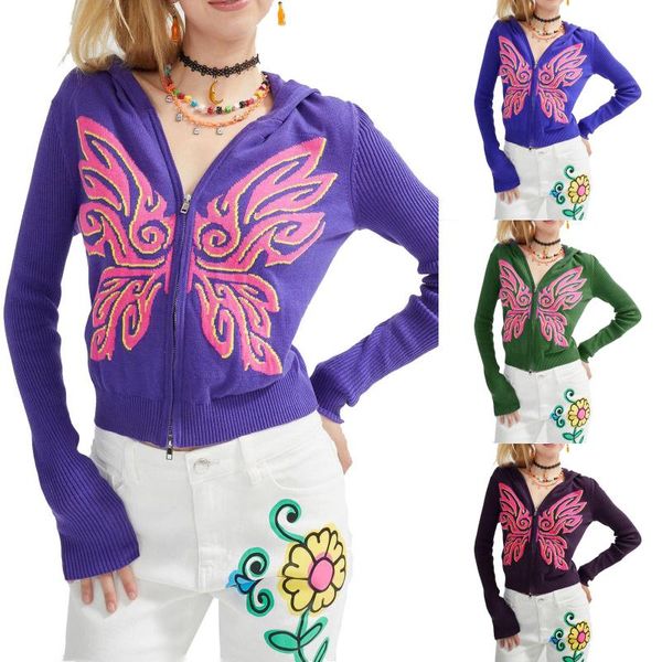 women's knits & tees autumn winter y2k vintage butterfly jacquard knitted cardigans casual zipper long sleeve hooded coats crop e-girl, White
women's knits & tees autumn winter y2k vintage butterfly jacquard knitted cardigans casual zipper long sleeve hooded coats crop e-girl, White