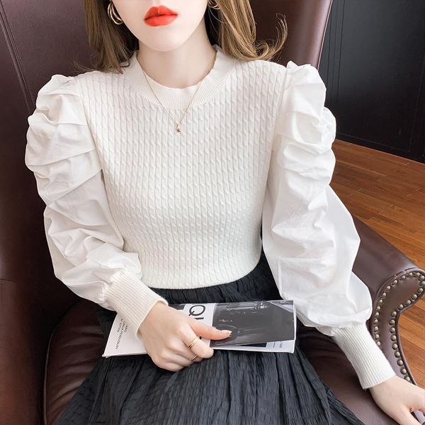 women's blouses & shirts 2021autumn bubble long sleeve slim-fit woolen sweater round neck slimming bottoming top, White
women's blouses & shirts 2021autumn bubble long sleeve slim-fit woolen sweater round neck slimming bottoming top, White