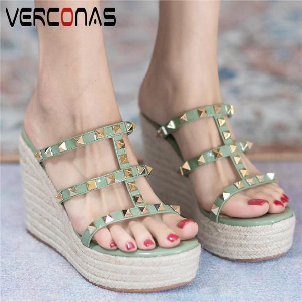 dress shoes verconas casual platforms wedges heels women sandals rivets patent leather slippers fashion concise summer 2021 woman, Black
dress shoes verconas casual platforms wedges heels women sandals rivets patent leather slippers fashion concise summer 2021 woman, Black