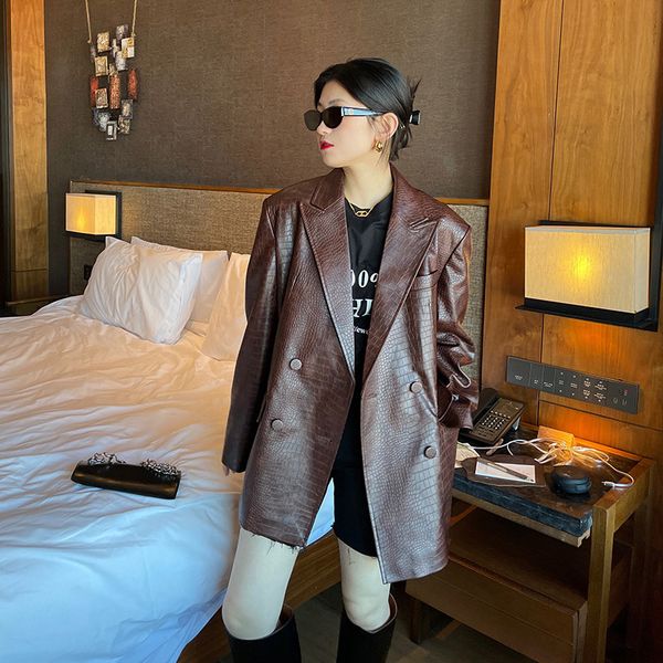 female fashion leather jacket from plutonium of the vintage brown coffee alligator blazer spring outerwear chic, Black
female fashion leather jacket from plutonium of the vintage brown coffee alligator blazer spring outerwear chic, Black
