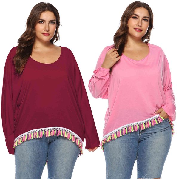 women's plus size large autumn and winter irregular bat sleeve color tassel t-shirt 10001
women's plus size large autumn and winter irregular bat sleeve color tassel t-shirt 10001