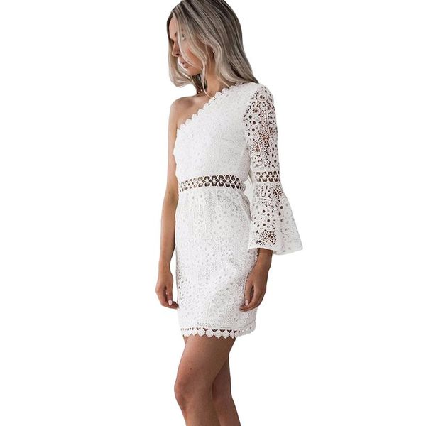 women white lace dress one shoulder flare sleeve crochet bodycon hollow out clubwear mini party casual dresses, Black;gray
women white lace dress one shoulder flare sleeve crochet bodycon hollow out clubwear mini party casual dresses, Black;gray