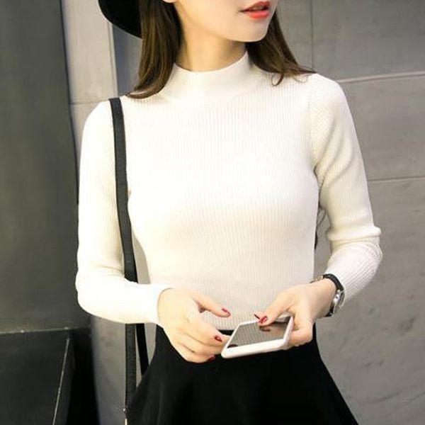 women's sweaters 2021 fashion wild half-high collar slim bottoming long-sleeved knit sweater shirt warm clothing cz267, White;black
women's sweaters 2021 fashion wild half-high collar slim bottoming long-sleeved knit sweater shirt warm clothing cz267, White;black