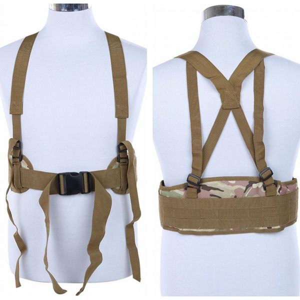 waist support military tactical molle padded belt h-shaped suspender utility outdoor sports hunting accessories, Black;gray