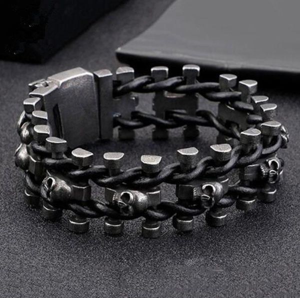 vintage gothic metal skull bracelet men's punk rock black leather chain bracelets link,
vintage gothic metal skull bracelet men's punk rock black leather chain bracelets link,