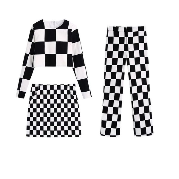women's two piece pants woman fashion black white plaid matching sets 2021 autumn elegant female cropped suit girls high street straig
women's two piece pants woman fashion black white plaid matching sets 2021 autumn elegant female cropped suit girls high street straig