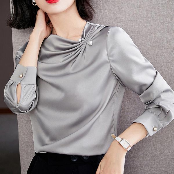 women's blouses & shirts autumn chiffon blouse long sleeve women 2021 beading folds gray office lady solid casual straight french cloth, White
women's blouses & shirts autumn chiffon blouse long sleeve women 2021 beading folds gray office lady solid casual straight french cloth, White