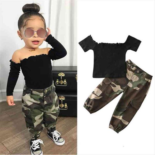 2pcs toddler kids baby girls clothing sets short sleeve off shoulder t shirts camouflage pants outfits, White
2pcs toddler kids baby girls clothing sets short sleeve off shoulder t shirts camouflage pants outfits, White