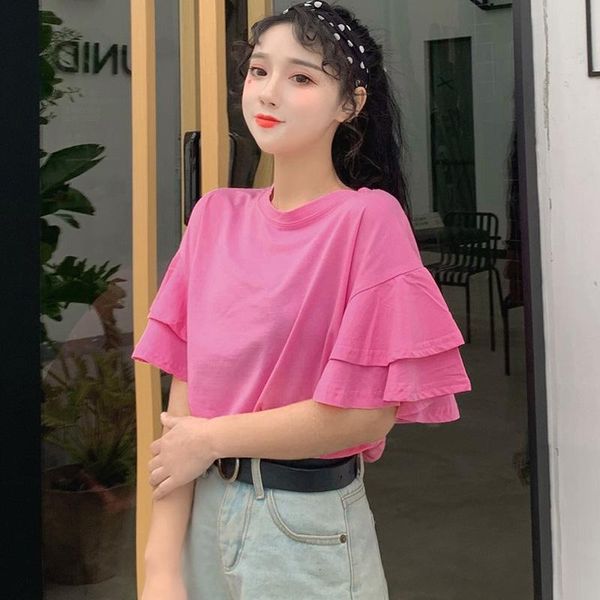 korean loose casual ruffles short sleeve simple tshirt summer kawaii all-match solid t shirt harajuku o-neck pink white tee women's t-
korean loose casual ruffles short sleeve simple tshirt summer kawaii all-match solid t shirt harajuku o-neck pink white tee women's t-