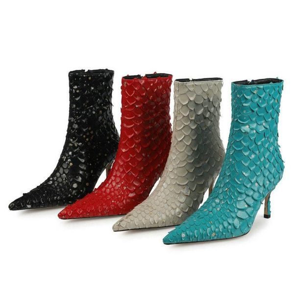 boots 2021 autumn winter women's fashion zipper pointed toe short ladies fish-scale print thin high heel shoes, Black
boots 2021 autumn winter women's fashion zipper pointed toe short ladies fish-scale print thin high heel shoes, Black