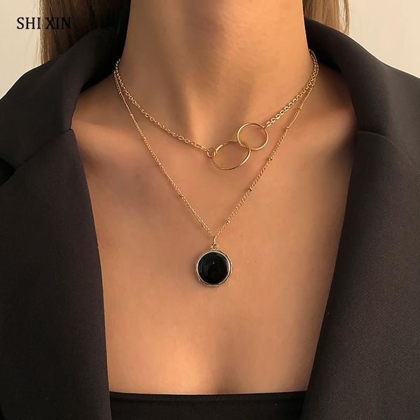 pendant necklaces shixin layered link circle black coin pendants for women fashion gold color choker 2021 trendy jewelry gifts, Silver
pendant necklaces shixin layered link circle black coin pendants for women fashion gold color choker 2021 trendy jewelry gifts, Silver