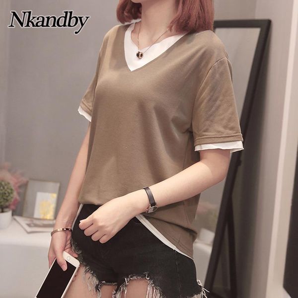 women's t-shirt plus size tshirt women 2021 summer v-neck short sleeve t shirt oversize patchwork casual loose cotton korean style fem, White
women's t-shirt plus size tshirt women 2021 summer v-neck short sleeve t shirt oversize patchwork casual loose cotton korean style fem, White